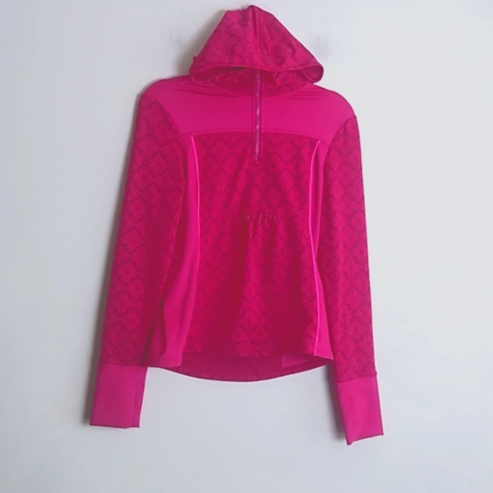 Kate Spade Half Zip Pullover Hoodie size XS Tonal Spade Floral Print Pink